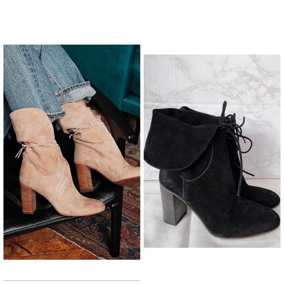 Free People Mila Women's Ankle Boots Heels Black Suede Fold Over EU 39 US 9 - Picture 2 of 11